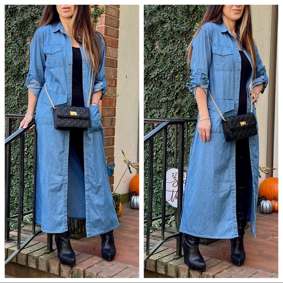 Paris fashion chic jean belted shirt Maxi dress - Picture 8 of 11